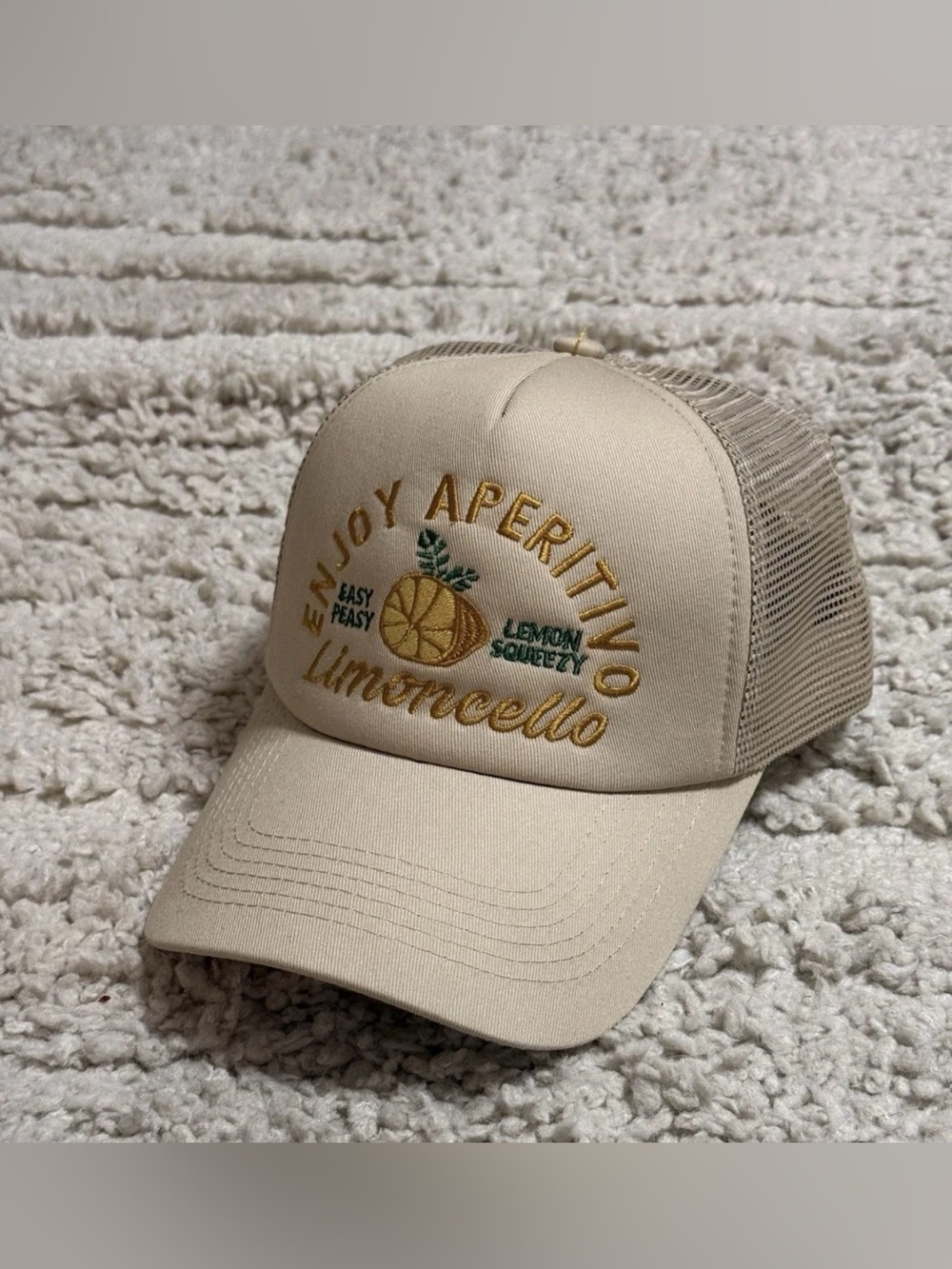 New Worn/West Limoncello Beige And Gold Trucker Hat From Anthropologie